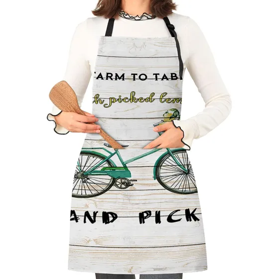 Delantal Cocina Country Farm Fruits Amarillo Limon Bicicleta