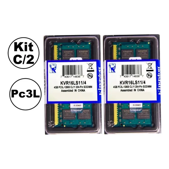 2 Memórias Kingston 4gb Ddr3l Notebook Mod Kvr16ls11/4