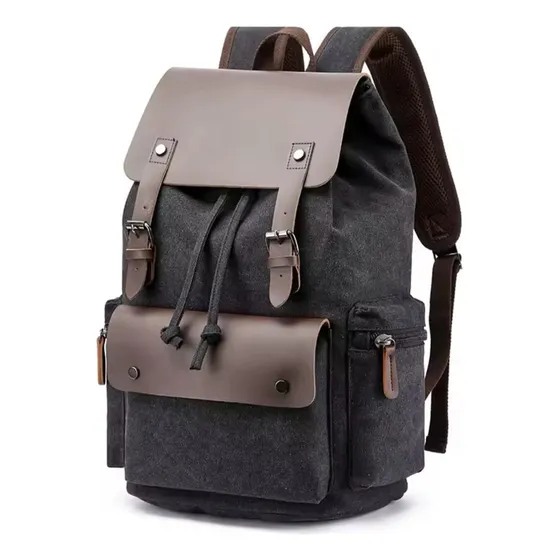 Mochila De Gabardina Vintage Lona Reforzada Con Hebilla
