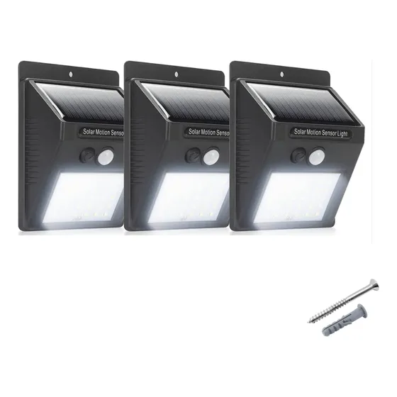 Kit 3 Luminária Arandela Led Recarregável Sensor Solar Água