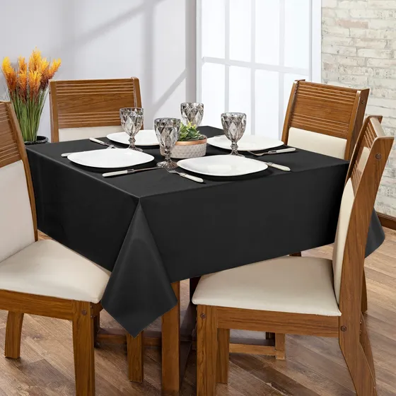 Toalha De Mesa Plástica Retangular 6 Lugares Impermeável Cor Preto