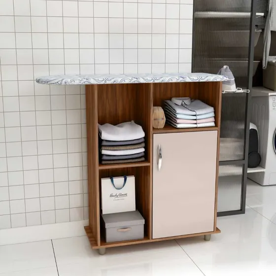 Tábua De Passar Roupa Com Organizador E Prateleira Balcão Multiuso Com 1 Porta Suporte Para Ferro Armário Compacto