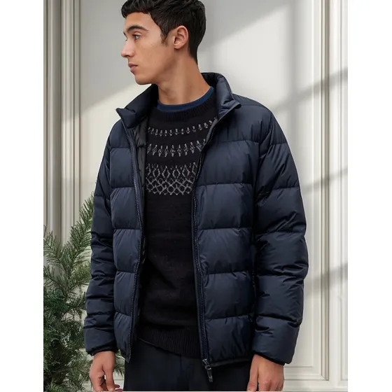 Campera Uniqlo Original Hombre Navy Sin Capucha Corte 3d