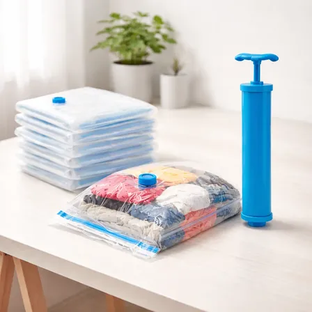 Saco A Vácuo 60x80cm Organiza Roupa Bagagem Kit 4 Un + Bomba