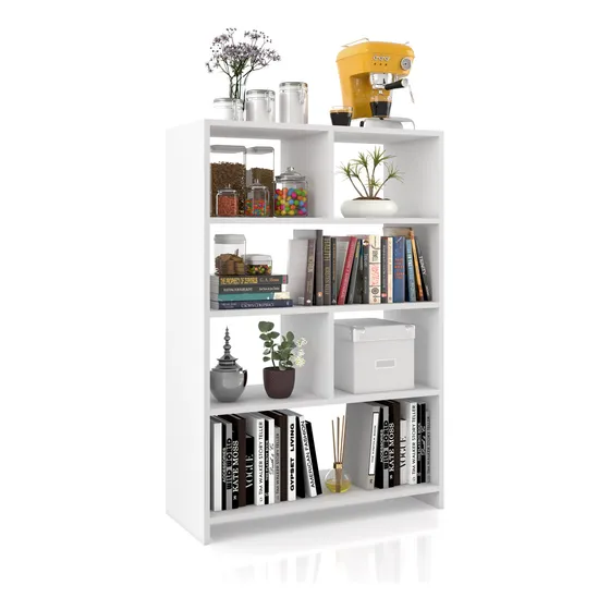 Estante Armario Multiuso Livreiro 4 Prateleiras Je Home Branco Para Livros Decoração com Divisorias Nicho