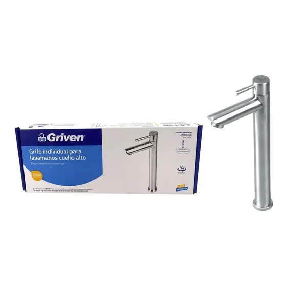 Llave Lavamano Alta Individual 30 Cm Acero Inox Agua Fría 