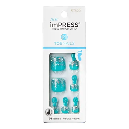 Uñas Postizas Cuadrada Kiss Impress Pedicure Spraking Mint Color Turquesa Lisa X 24 Unidades