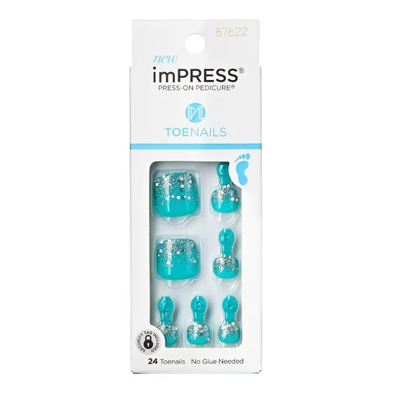 Uñas Postizas Cuadrada Kiss Impress Pedicure Spraking Mint Color Turquesa Lisa X 24 Unidades