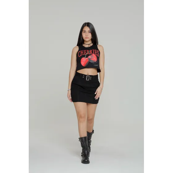 Pollera Mujer Jeans Negra Tiro Alto Negra Elastizada- Liscki