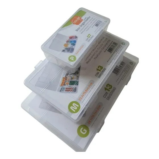 Kit Box Organizador P M G Transparente Estojo C/ Divisórias