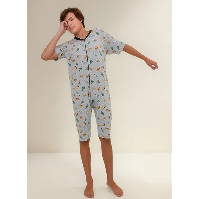 Pijama Monakids Macacão Infantil: Mexicanos, Cor Cinza