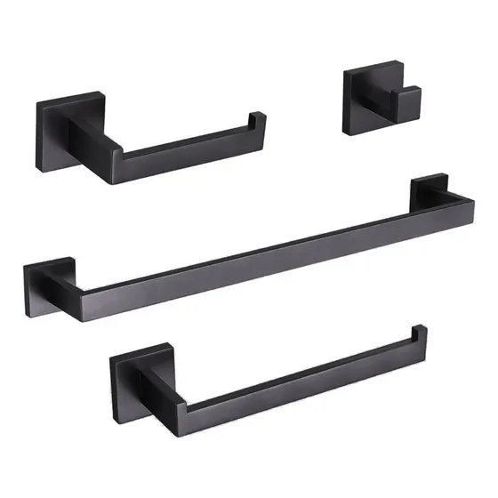 Kit Acessórios Para Banheiro Lavabo Luxo 4 Peças Acabamento Fosco Aço Inox 304 Cor Preto Brinovar
