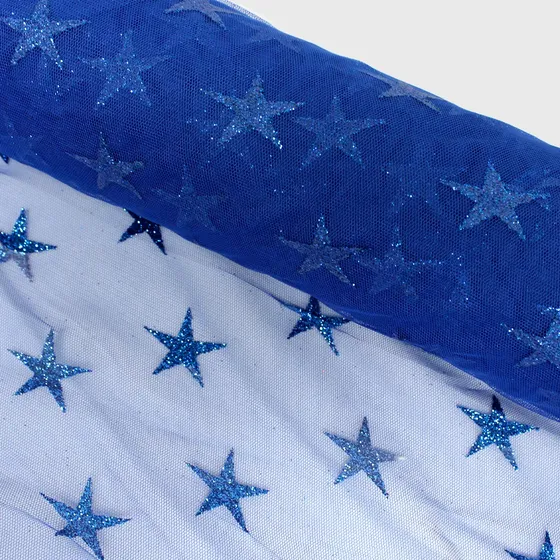 Tela Tul Cometa 150 Cm De Ancho, Rollo De 25.05 M  Colores Azul Estampado Con Estrellas