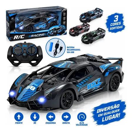 Carrinho Controle Remoto Recarregável Morcegão Bugatti Drift com 7 Funções Toy King