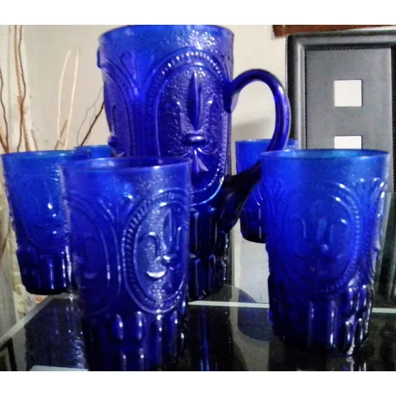 Juego De (6) Vasos Y Jarra Italianos En Cristal