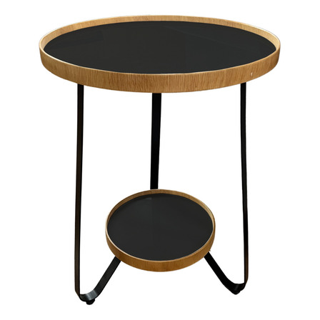 Mesa Lateral Em Borda De Madeira Natural Com Pés Em Aço Acabamento Brilhante Cor Preto Mesa Lateral Em Borda De Madeira Natural Com Pés Em Aço Acabamento Brilhante Cor Preto