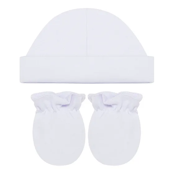 Kit Touca E Luva Bebê Em Algodão Egípcio Branca Mini & Co.