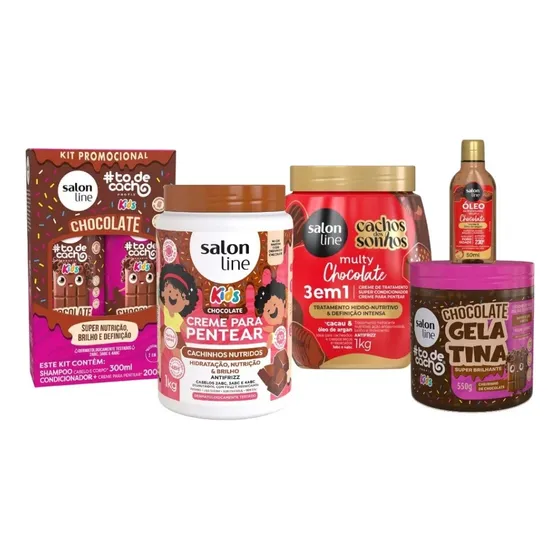 Salon Line Kit Chocolate Shampoo Cond, Creme, Gelatina, Oléo