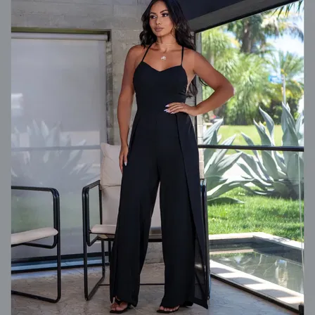 Macacão Feminino Longo Pantalona Elegante Duna Costas Nua