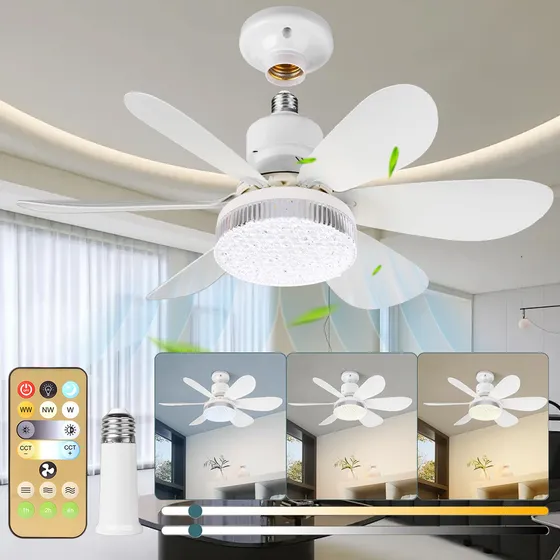 Ventilador De Techo Lampara Ventilador Con Luz 52cm Pantalla De Cristal Control Remoto Incluye Expansor Y Base De Abanico