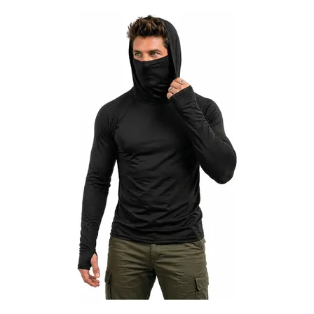 Camisa Segunda Pele Proteção Uv50 Malha Fria Com Capuz Touca