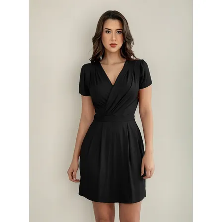 Vestido Decote Transpassado Envelope Manga Curta Soltinho