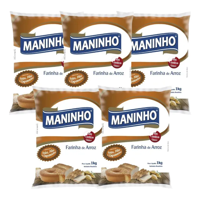Kit 5 Farinha De Arroz Branco Sem Glúten Maninho 1kg