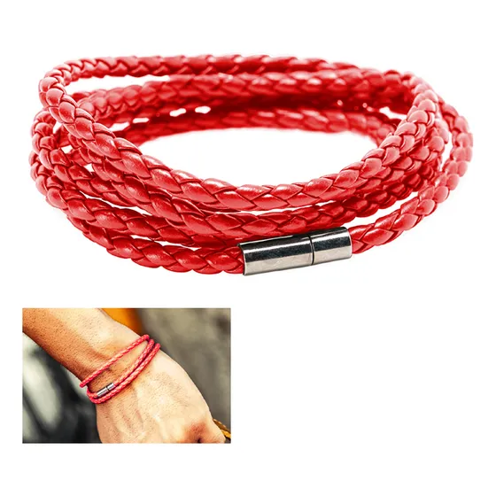 Pulseras De Cuero Hombre Pulsera Roja Protección Larga