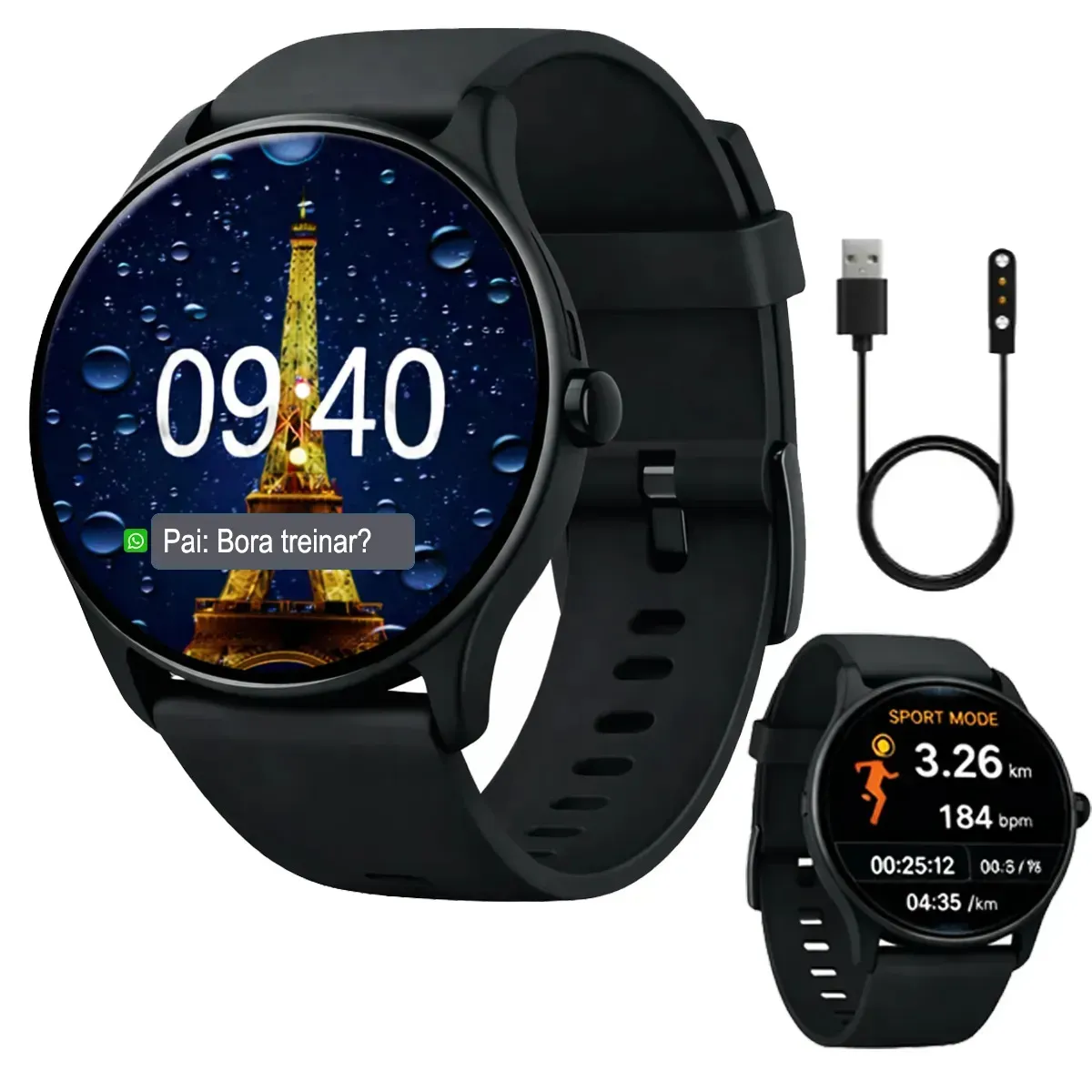 Relogio inteligente smartwatch prova dagua esportivo redondo masculino feminino allphone lancamento 2026 preto
