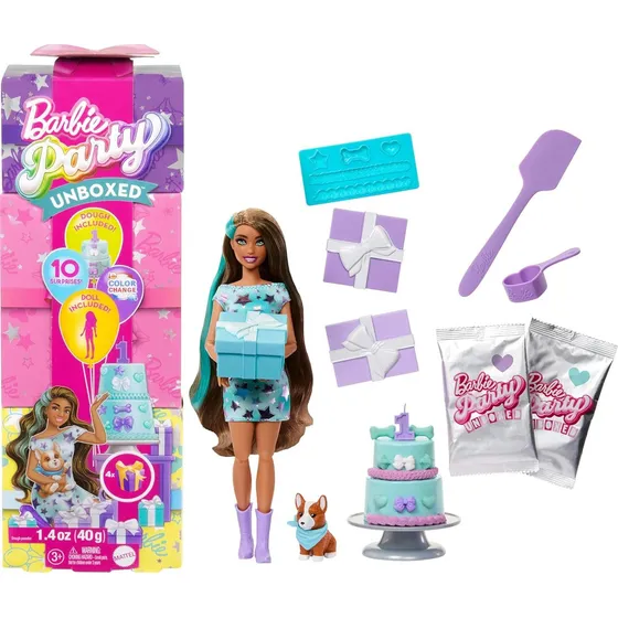 Muñeca Barbie Party Unboxed 10 Sorpresas Cambia De Color