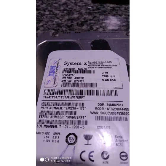 Disco Servidor Ibm System X 3.5¨ 2tb 7200rpm Sas 6gb Ref#50v