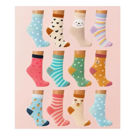 Kit 12 Pares Meias Infantil Feminina Menina Criança Premium Sortidas Animal Print 8-10
