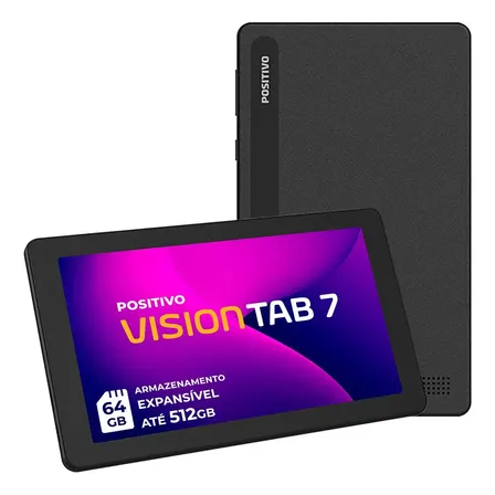 Tablet Positivo Vision Tab 7 - Processador Octa-core 3gb Ram 64gb Ssd Armazenamento Tela 7 Ips Bateria 3100mah, Android 14 Go, Wi-fi - Preto