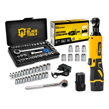 Chave Catraca Bateria 12v Bivolt Com Kit Soquetes 40 Peças