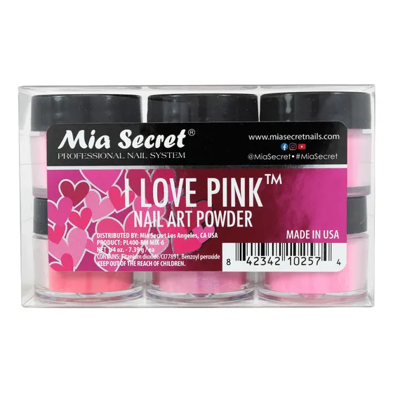 I Love Pink Acrylic Powder Collection 6 Pcs Mix 1/4 Oz