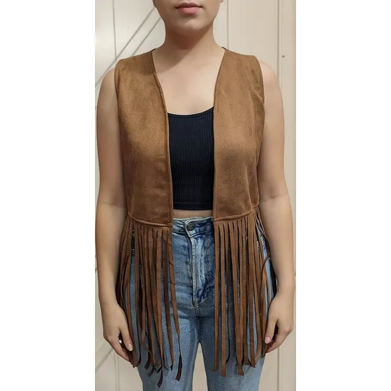 Chaleco Vaquero Con Borlas Flecos Mujer Moda