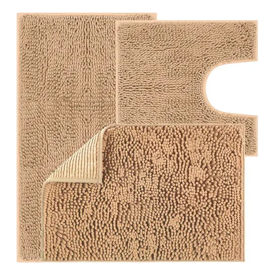Alfombra Baño 3 Pieza Felpilla Ultra Suave Beige Para