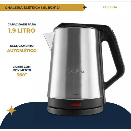 Chaleira Elétrica Bch12i 1,9l Inox Automática Britânia Prateado