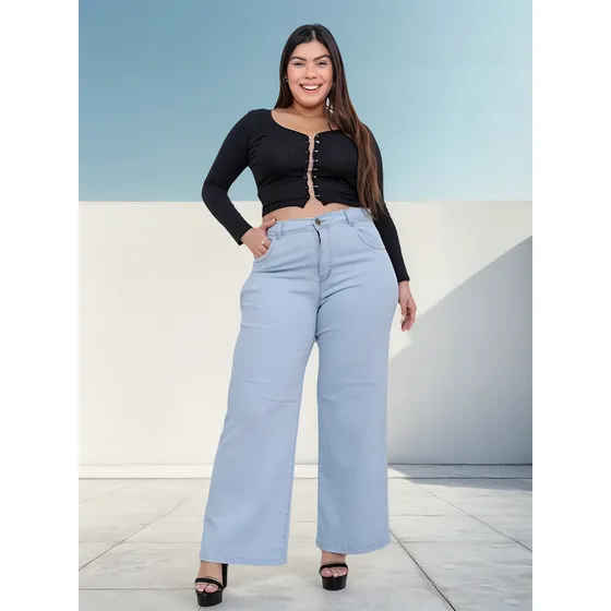 Jean Wide Leg Elastizado Tiro Alto Talle Grande Real H/t 60