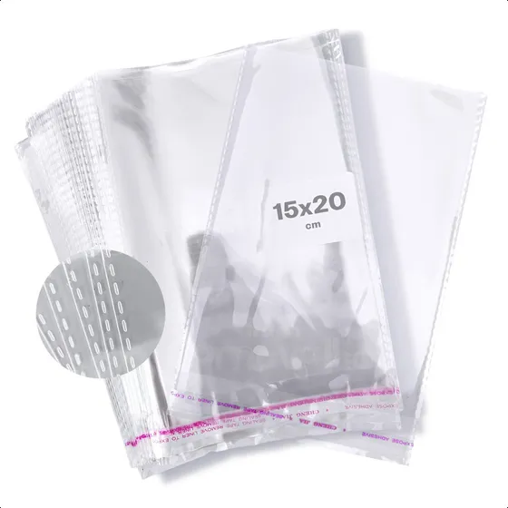 100 Bolsas Celofán 15x20cm Ciento Transparent Solo Pegamento Color Transparente