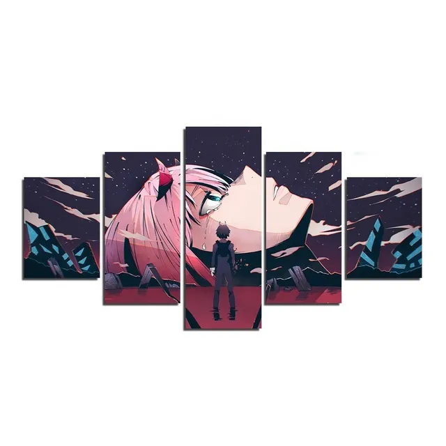 Painel Quadro 5 Partes 110x55cm Anime Darling In The Franxx
