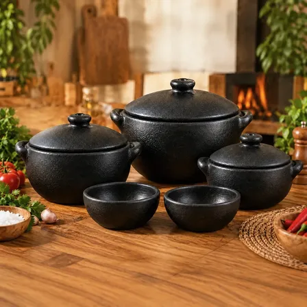 Jogo De Panelas Barro Capixaba Caçarola Moqueca 5 Peças Preto