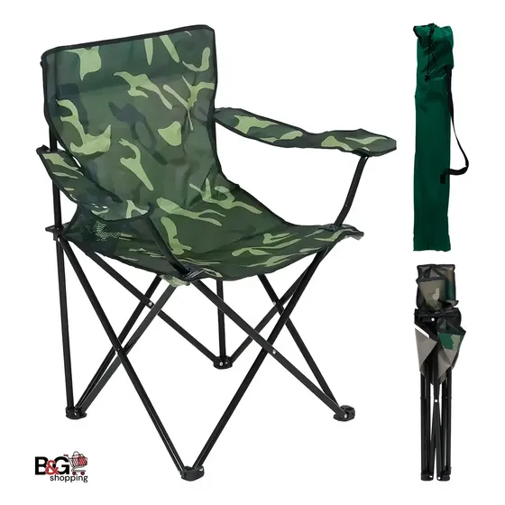 Cadeira Praia Acampamento Pesca Dobrável Porta Copo Banqueta Cor Camuflado