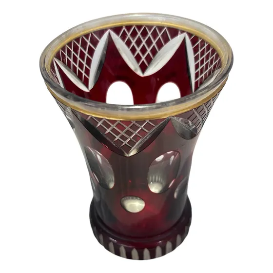 Jarrón Cristal Rubí Violeta Tallado A Mano 11 Cm Antiguo