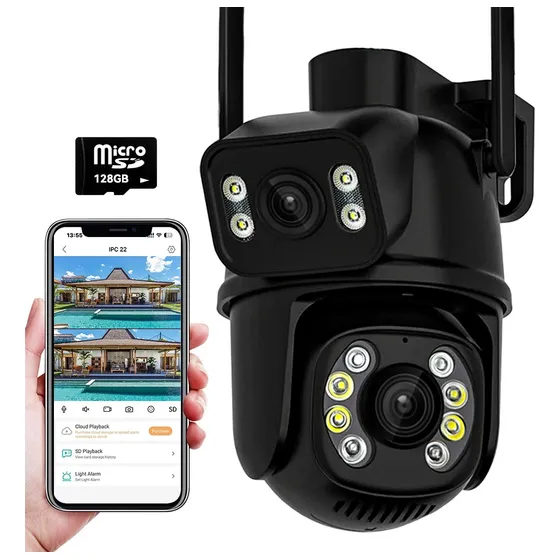 Cámara De Seguridad Hamrol 4k 8mp Doble Lente con Visión Nocturna con Tarjeta SD de 128GB