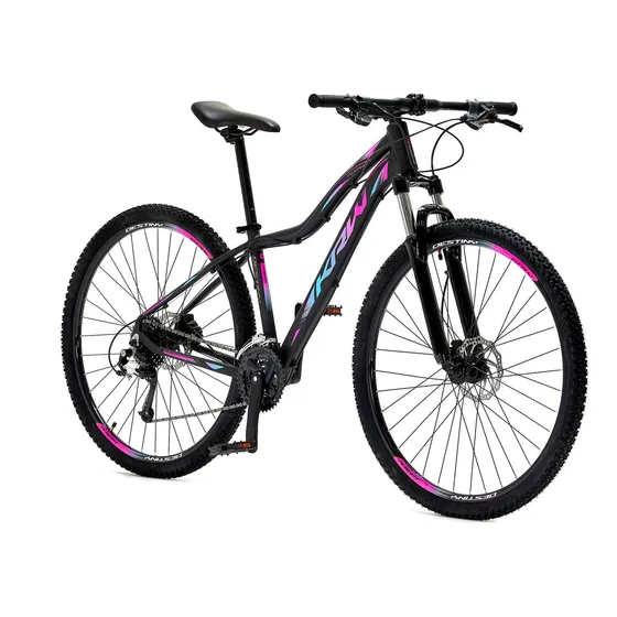Bicicleta Aro 29 Krw Destiny Alumínio 27v Hidráulico Sx42 Cor Preto/Rosa e Azul