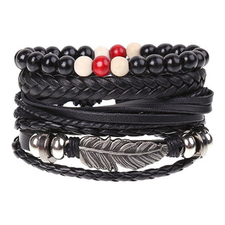 Pulsera Hombre Cuero 4 En 1 Cuero Pulseras (g) Pluma Pulsera Hombre Cuero 4 En 1 Cuero Pulseras (g) Pluma