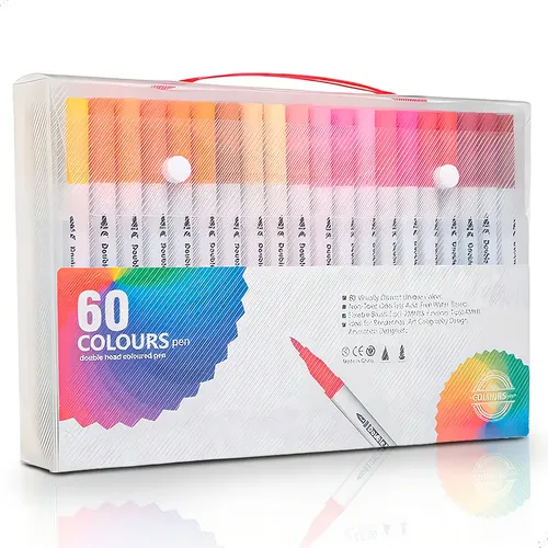 Kit 24 Canetas Marcadoras Zuixua Twin Marker Ponta Dupla Estojo