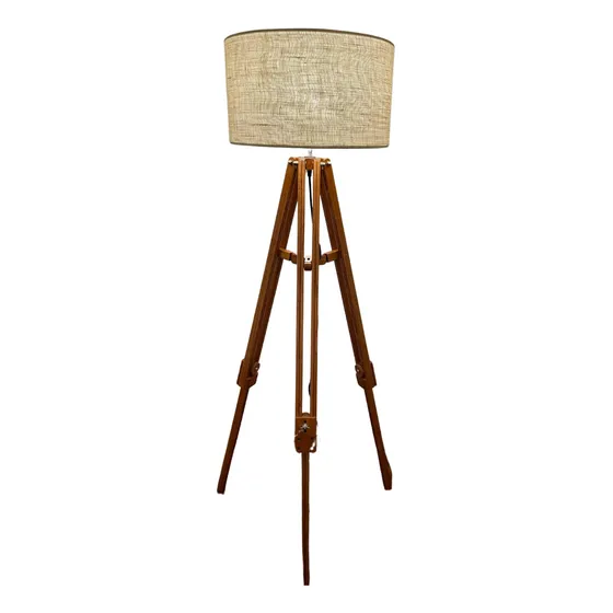 Lampara De Pie Tripode, Madera Paraíso, Rustica Color Cerezo