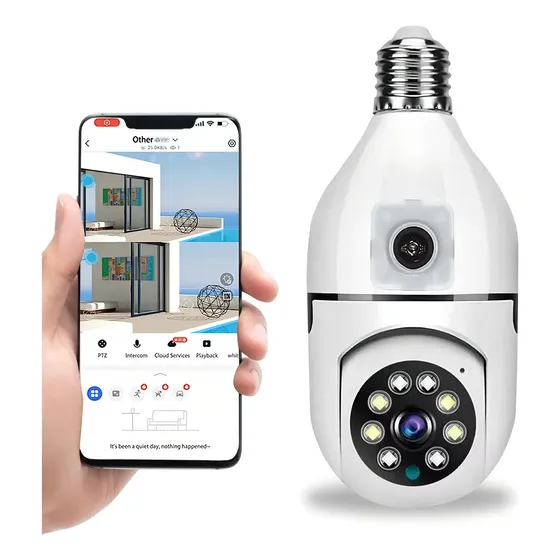 Câmera Lâmpada WiFi Yoosee Segurança Duo Lente 2MP IP PTZ E27